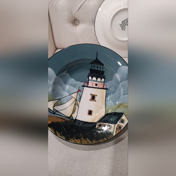 Sakura Nautical Theme Salad Plates "By The Sea" Lighthouses 8" Set of 4 EUC - Picture 7 of 11